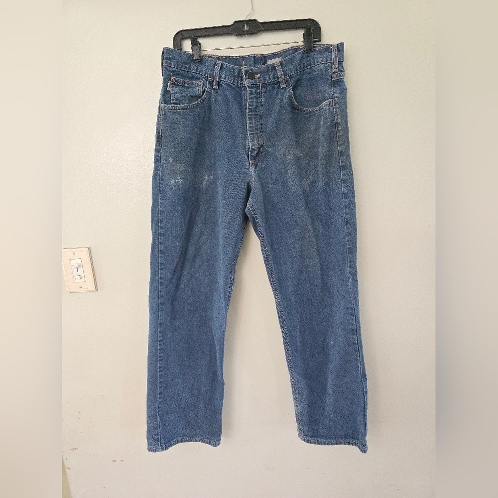 Carhartt FR Jeans 36x30 FRB100 DNM FR Relaxed Fit Blue Denim Distressed Ufcw - Picture 2 of 12